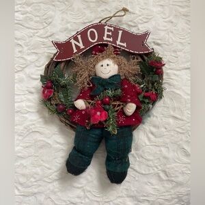 Festive Noel Holiday Wreath with Doll - Red and Green